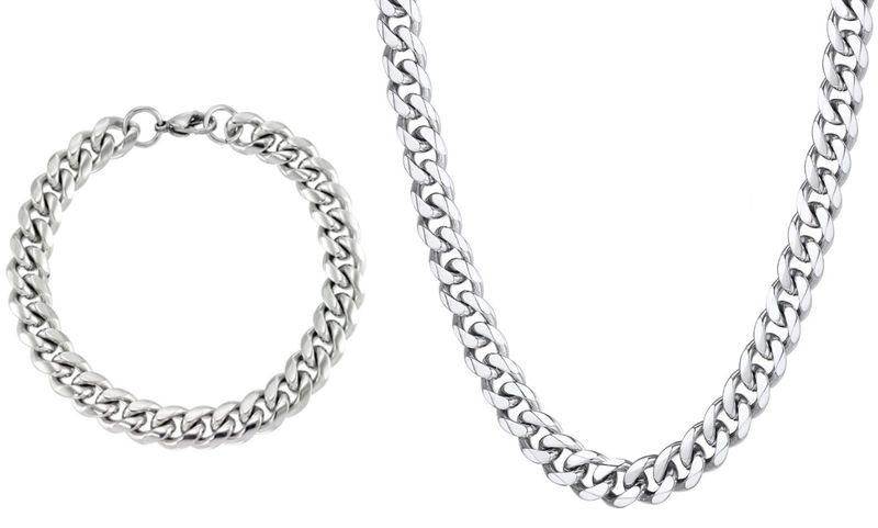 Stainless steel Cuban Curb 8.5mm Wide x 60cm Necklace Plus 20cm Bracelet