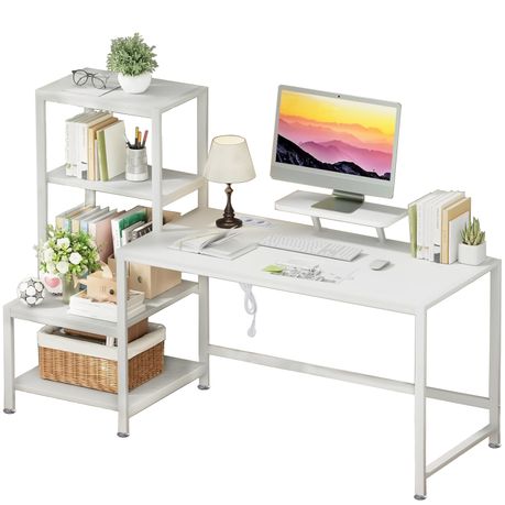 Computer Desk Study Table Office Workstation Gaming Shelves Monitor Stand Image
