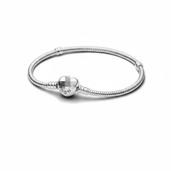 Women Fashion Silver Tone Heart Clasp Snake Chain Copper Bracelet