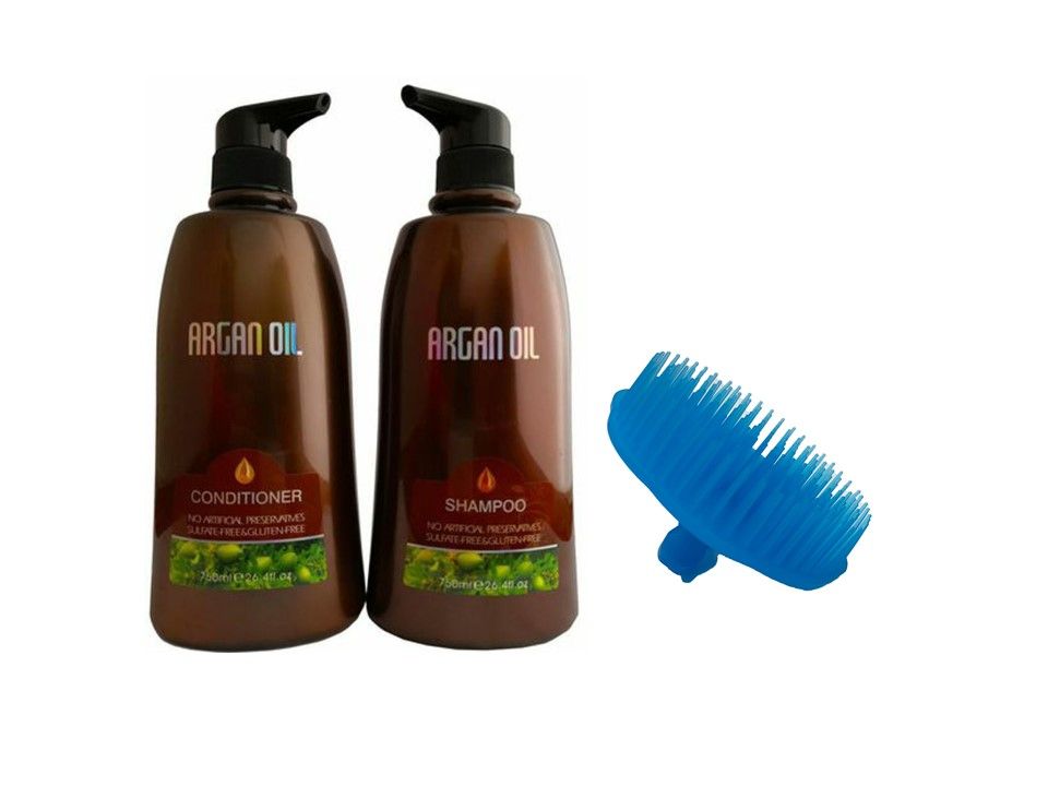 Moroccan Argan Oil-Twin Pack 750ml Shampoo&Conditioner & Shampoo Scalp Brush
