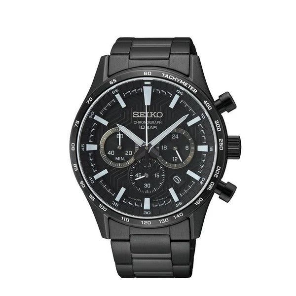 Seiko Men Black, White Metal Button Sport SSB415P1
