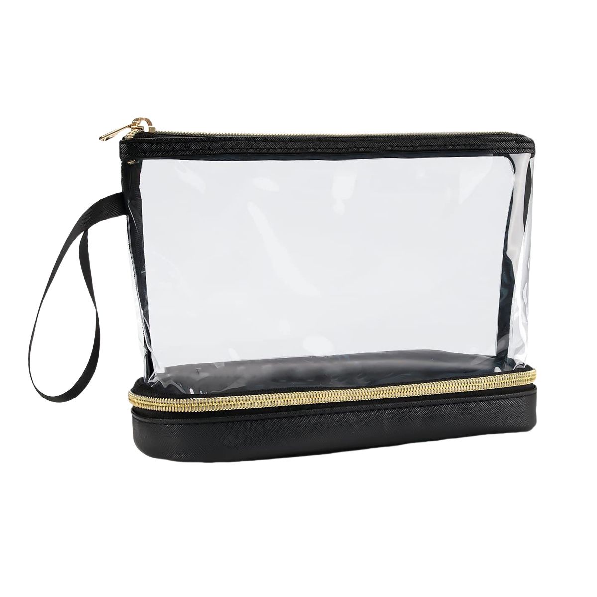 Clear 2-Tier Makeup Bag with Brush Holder - Large Travel Organizer