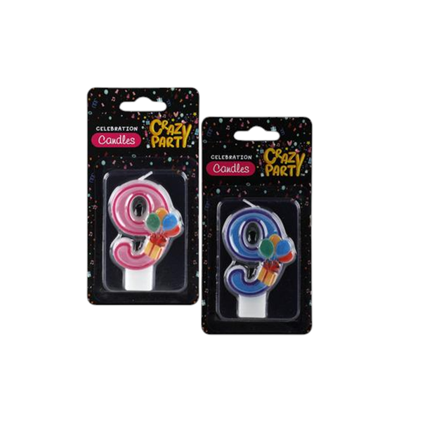 Crazy Party - kiddies Birthday Candle "9" x 2