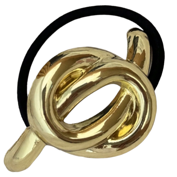 Elegant Asymmetrical Hair Tie With Metallic Knot Design - Gold