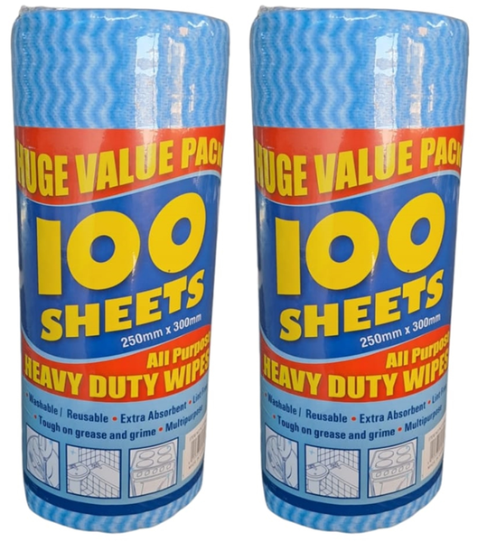 All-Purpose Heavy Duty Wipes - Cleaning Cloth - Blue - 2 Pack (100's)