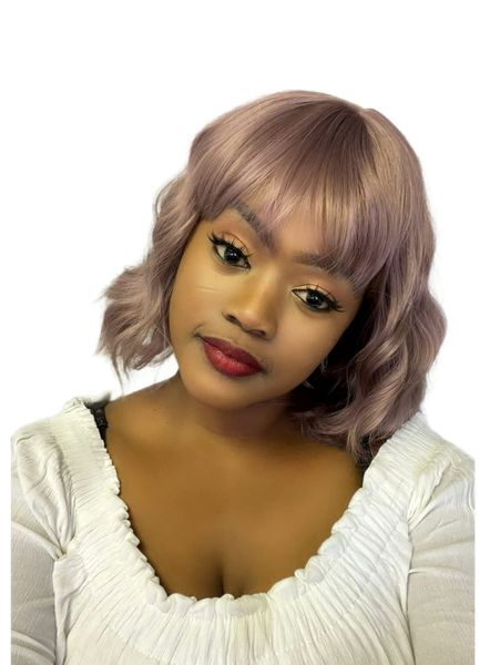 Synthetic 12? Wavy Bob with Fringe – Pink
