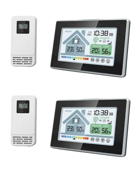 Wireless Indoor/Outdoor Thermometer Hygrometer with Colour Display Set of 2