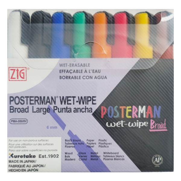 ZIG Posterman Wet - Wipe Broad Set of 8 markers