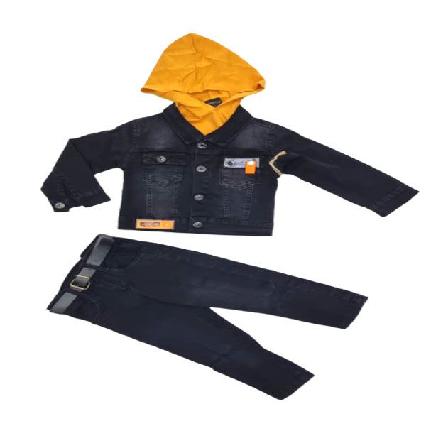 Little People Shop - Black Denim Jean with Printed Dark Green Hoodie Set