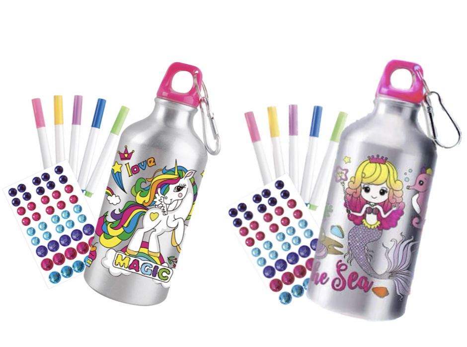 Mermaid and Unicorn DIY Customizable Color in Kids Water Bottles | Shop ...