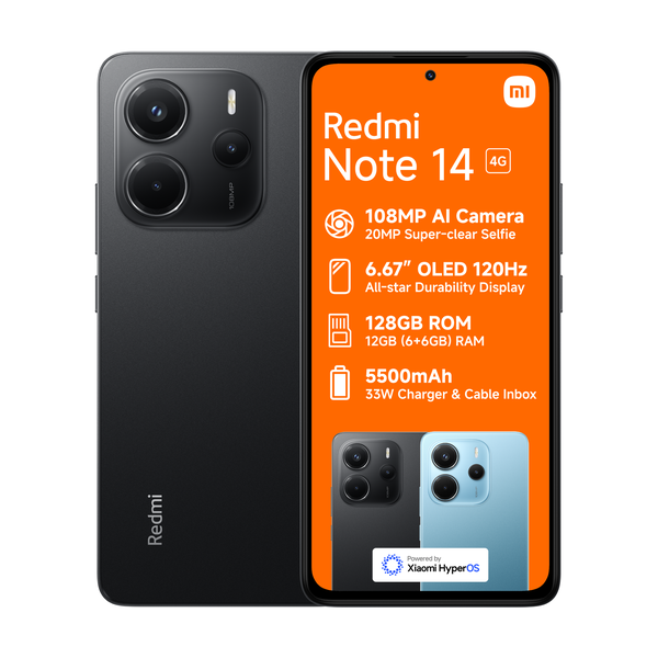 Xiaomi Redmi Note 14 Smartphone - Midnight Black (6+6GB RAM + 128GB)