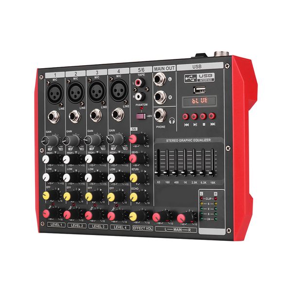 D6 6-Channel Mixer, 7-Band EQ, +48V, BT/USB/MP3