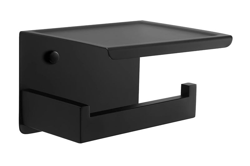 Toilet Roll Holder with Shelf - Black