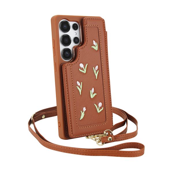Embroidered Crossbody Anti-fall Phone Case Compatible with Galaxy S23 Ultra