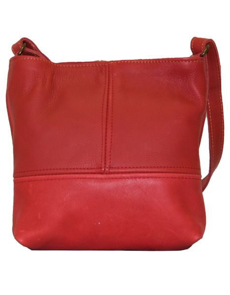 Luvsa LS-LB215 Full Grain Genuine Leather Sling/ Crossbody Bag - Red