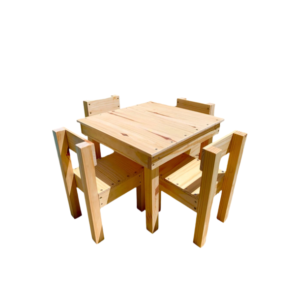 Little Boma Kids Table &amp; 4 Chairs Set - Flat-Pack Pine (540 × 540 × 450mm)