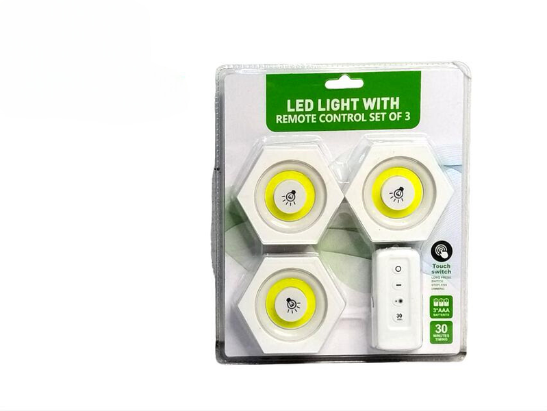 Set of Three LED Light Wireless Remote Control Adjustable Brightness