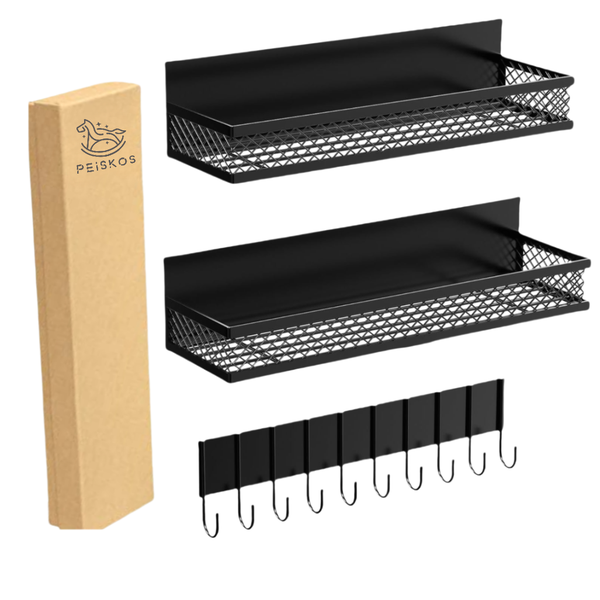 PEISKOS 3Pcs Strong Magnetic Spice Rack for Refrigerator with 10-Hook Rack