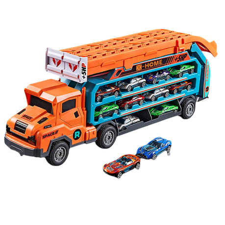 X-HOME Kids Hot Car Carrier Truck & Vertical Racing Tracks and 12 Racing Cars Image