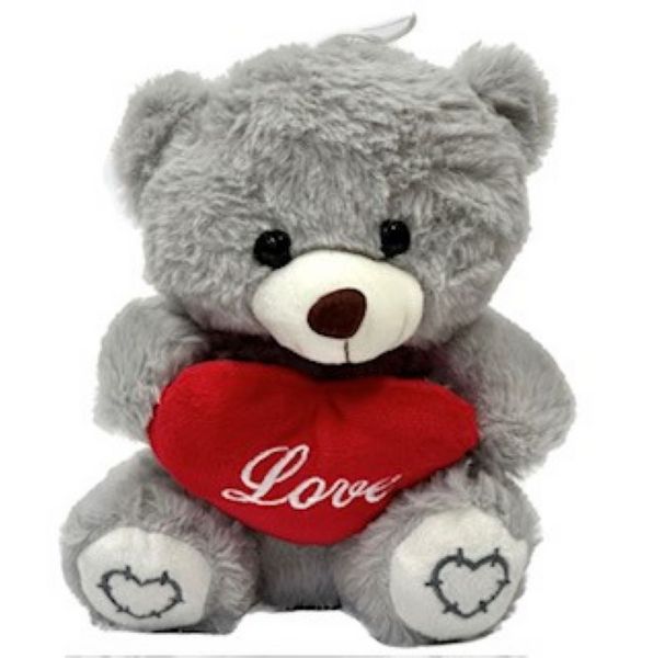 22cm Valentine Grey Bear with a Red Heart.