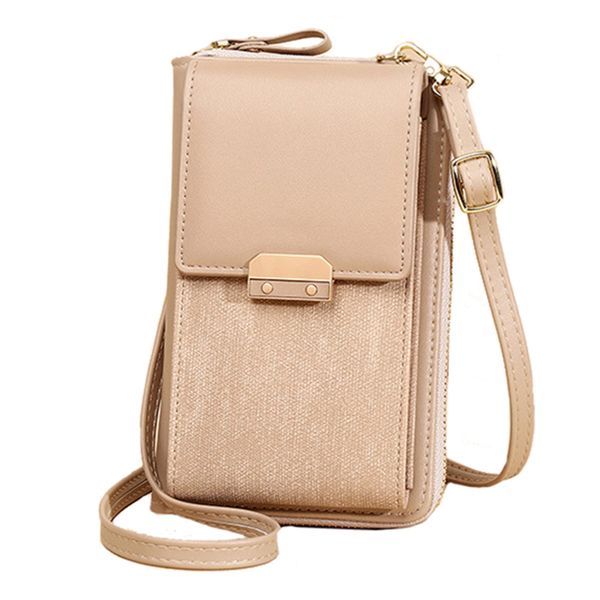 Women Crossbody Leather Shoulder Bag Cellphone Purse Wallet - Apricot