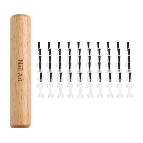 Beauty Detachable Nail Polish Brush Set With Dual-End Wooden Handle