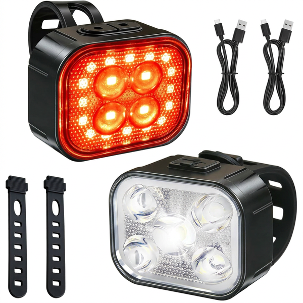 Sumvov Rechargeable Bike Light Set, Front &amp; Rear LED Lights for Night Ride
