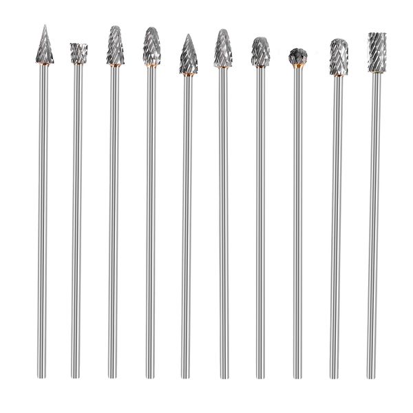 10Pc 4 Inch Long Double Cut Tungsten Solid Carbide Rotary Burrs Set 1/8 In