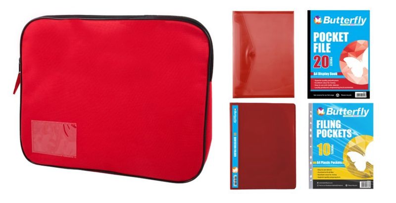 Stationery Pocket File, Folders &amp; Book Bag Bundle (Red)