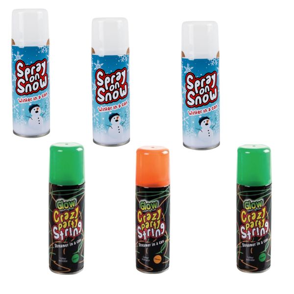 Decor Party Snow In A Can And Glow In The Dark Silly String Set of 6