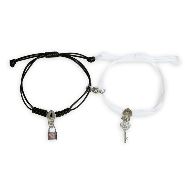 Weaved Rope Heart Lock And Key Charm Couples Bracelet Set - Gift Idea