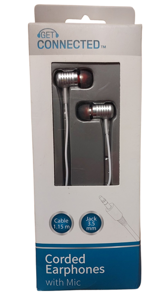 Corded Metallic Silver Earphones with Mic
