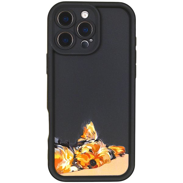 Phone Case with Bubble Edge &amp; Cozy Sleepy Dog for iPhone 15 Pro Max - Black