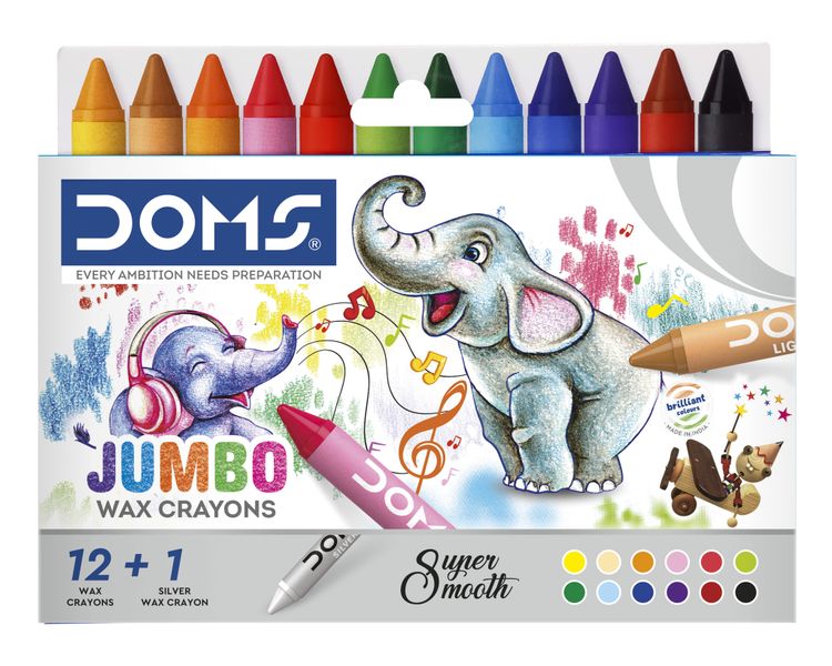 Doms Wax Crayons Jumbo 12 Pc + Silver
