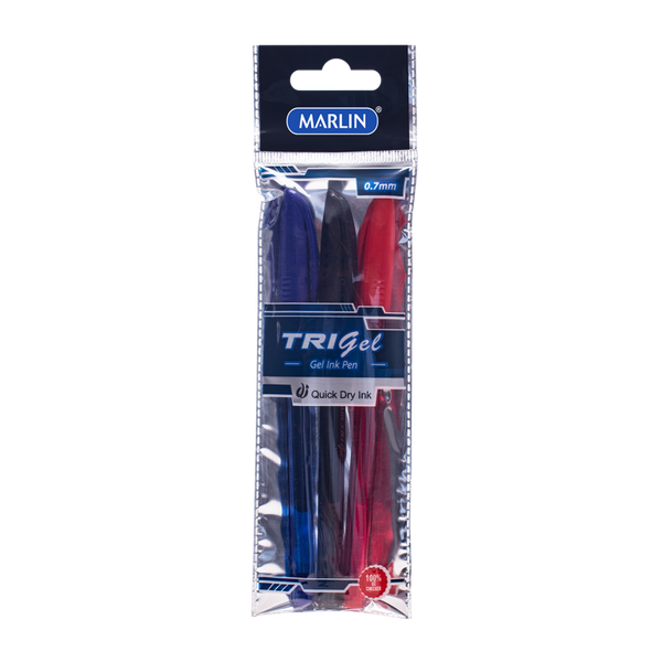 Marlin - Set Of 3 Gel Ink Pens 0.7mm Medium Point (Pack Of 12)