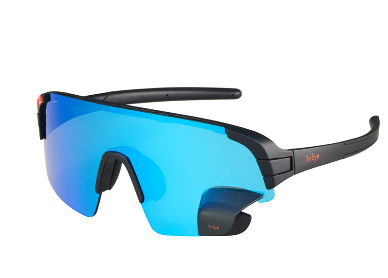 Cycling Glasses with Built-In Safety Rearview Mirror - Blue | TriEye