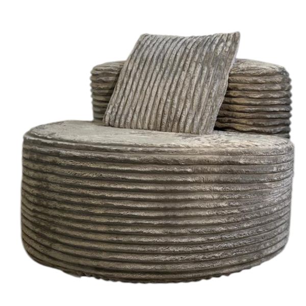 Round Backrest Boneless Chair - Fluffy Single Seater - Grey