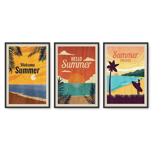 Cape Art Framed Canvas 3 Piece 35x50cm Summer Beach Posters