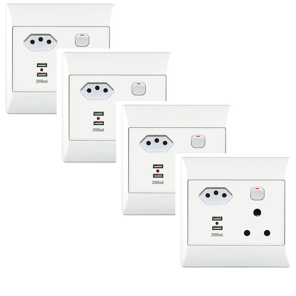 1x16A + 1 Euro + USB Socket Outlet 4x4 With White Cover 4 Pack