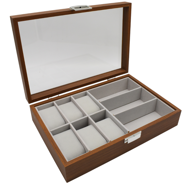 Bestby -9 Slot Wooden Watch/Jewellery Organizer Display Case with Glass Lid