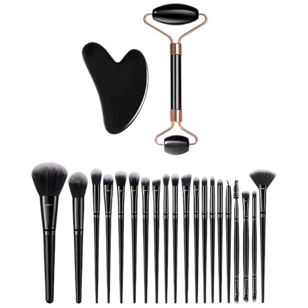 20 Piece Makeup Brush Set With Facial Massage Tools - Girly Pink