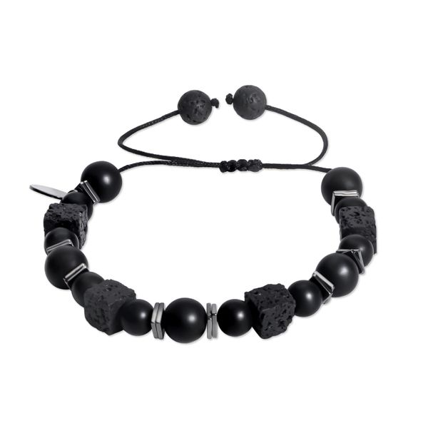 Natural Lava Stone Beaded Bracelet for Men Vintage Matte Elastic Jewelry