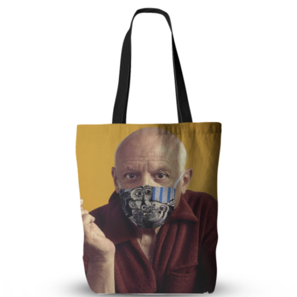 Picasso Wearing A Mask (Covid19): Cotton Printed Shopper Bag