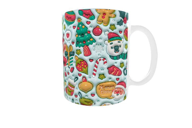Polar Bear and Santa Pattern Mug 325ml Ceramic - Light Blue Christmas 3D