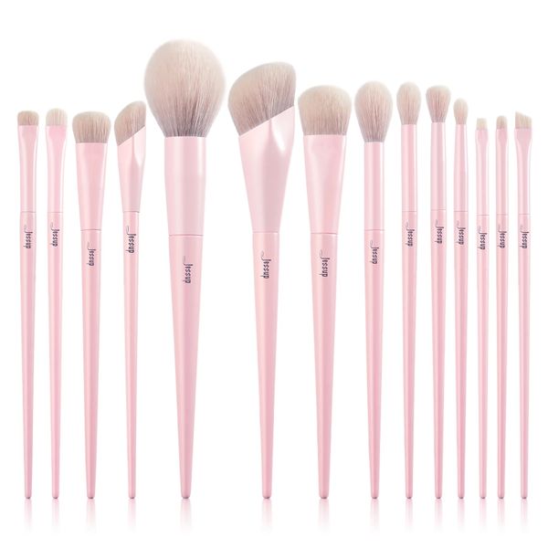 Jessup 14 Piece Crystal Pink Makeup Brushes Set Premium - Vegan
