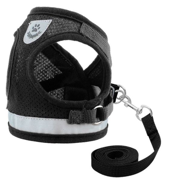 McDog Soft Mesh Reflective Dog Harness Vest with Leash - Black