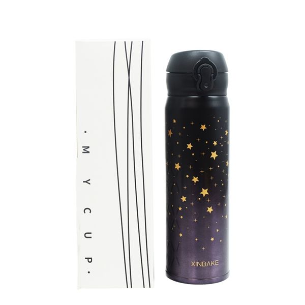 Gold Star Designed Stainless Steel Flask - Black and Purple