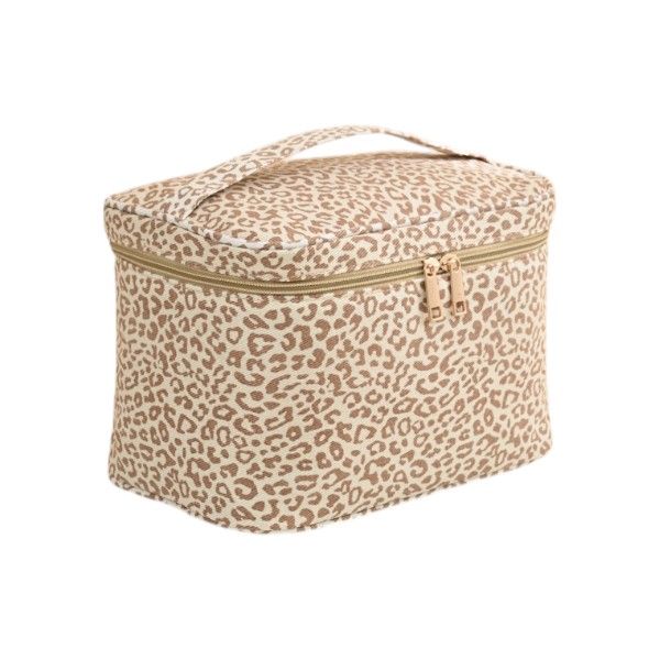 Trendy Leopard Print Design Makeup With With Brush Storage Sleeves - Brown