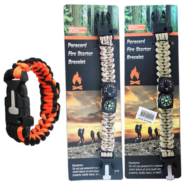 3 x Survival Bracelet 5-In-1 Paracord With Thermometer