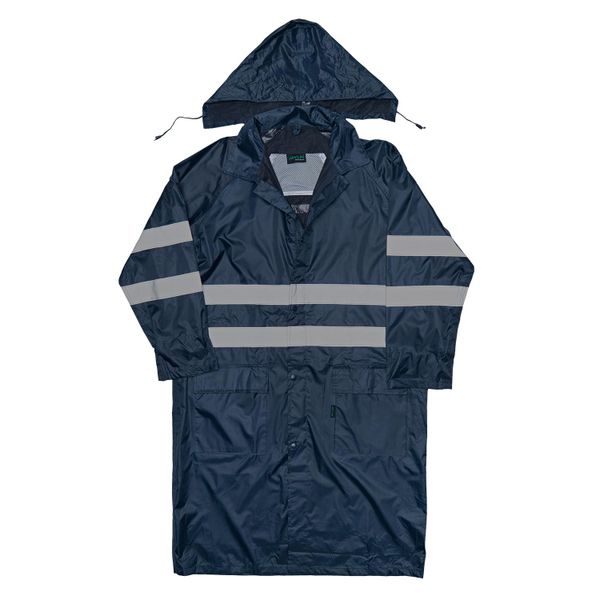 Javlin - Navy Polyester PVC Reflective Calf Length Rain Coat